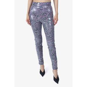 Versace Purple Leopard Print Faux Leather High Shine Leggings Size 40